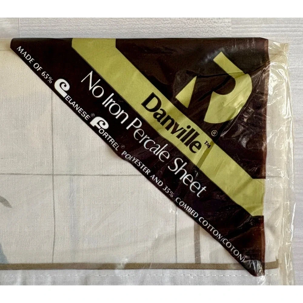 VTG Danville Flat Sheet‎ Double Full Size Cream Megan Floral Vintage No Iron NOS